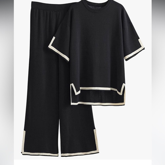 Women’s 2 piece pant and top set. Black with beige trim. Size Small. NWT. - Picture 2 of 4